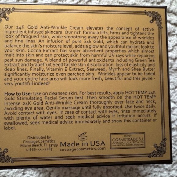 HOT TEMP INTENSE 24K GOLLD ANTI-WRINKLE CREAM - Picture 3 of 4